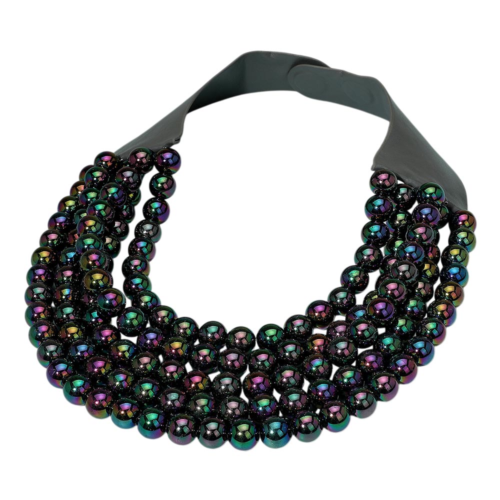 Allie Black Aurora Beaded Leather Magnetic Collar Necklace