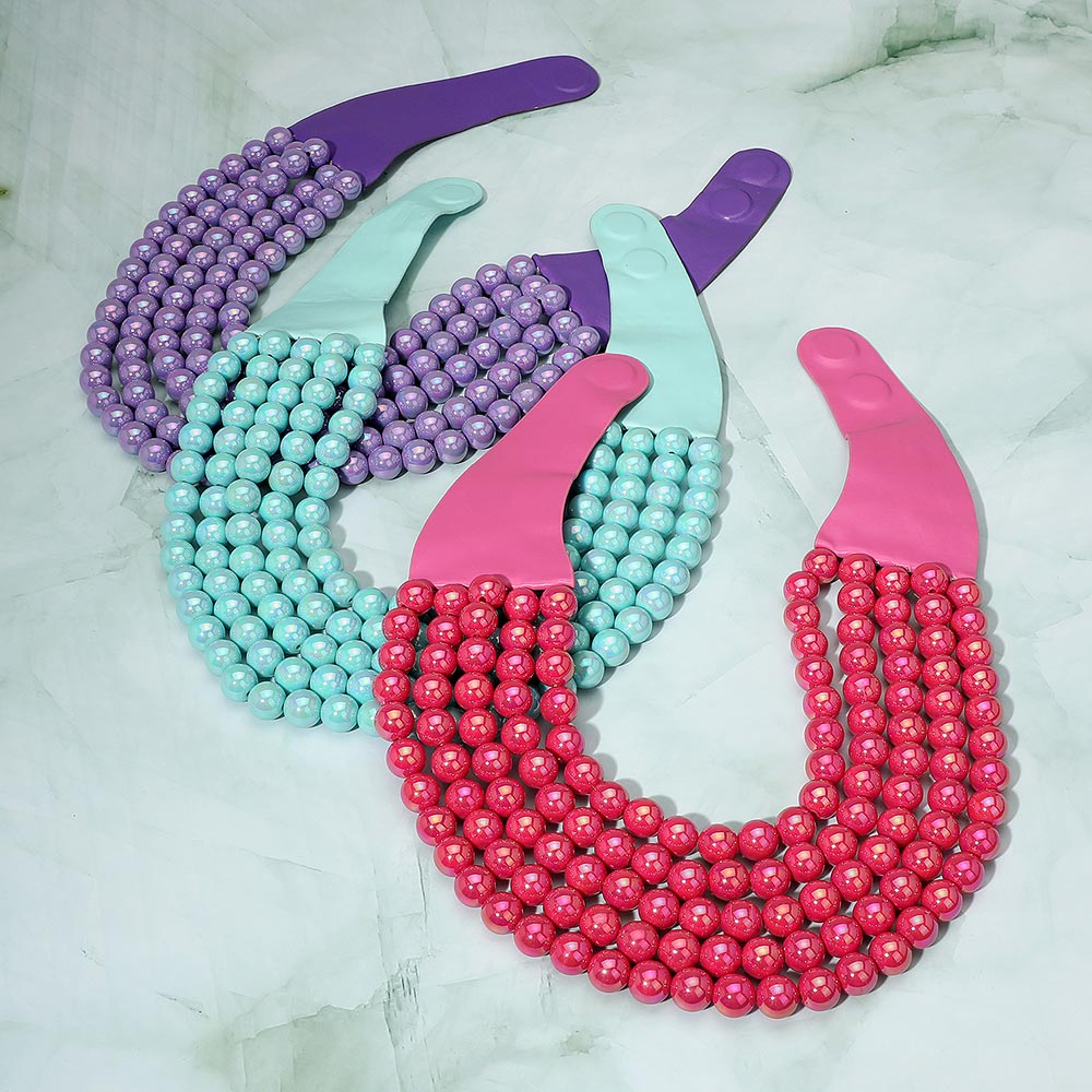 Allie Purple Aurora Beaded Leather Magnetic Collar Necklace