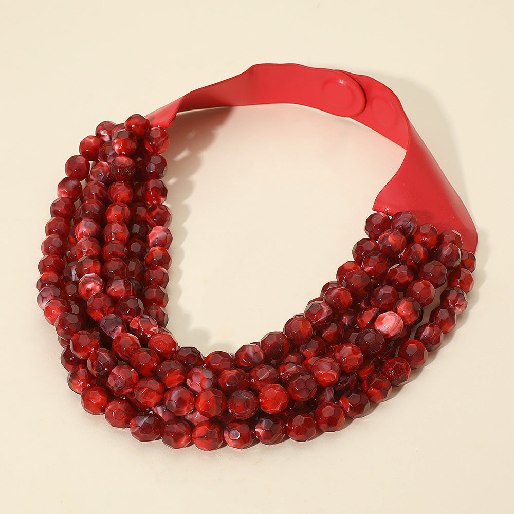 Brook Burgundy Facet Beaded Leather Magnetic Collar Necklace