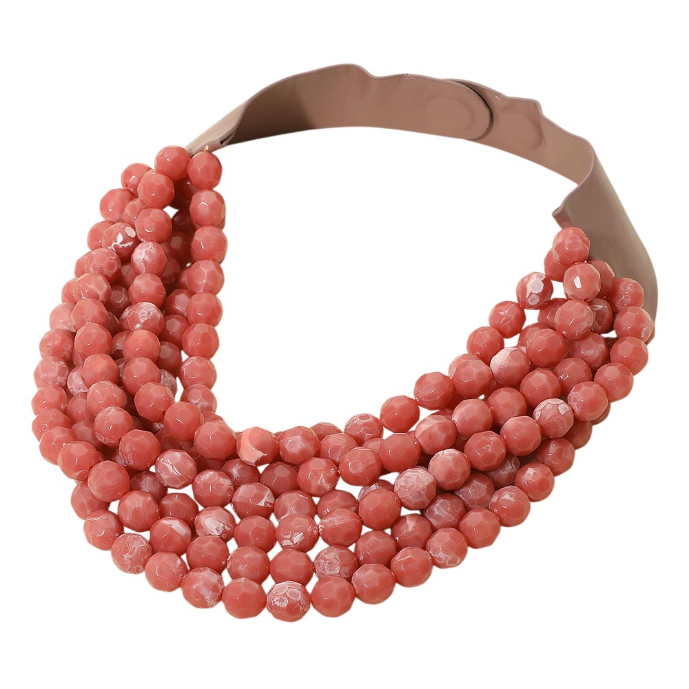Brook Rose Facet Beaded Leather Magnetic Collar Necklace
