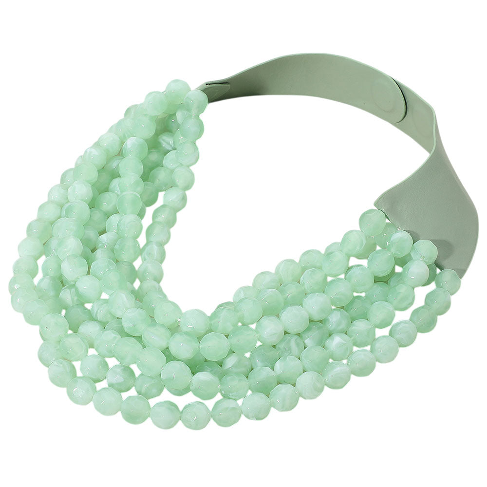 Brook Mint Facet Beaded Leather Magnetic Collar Necklace