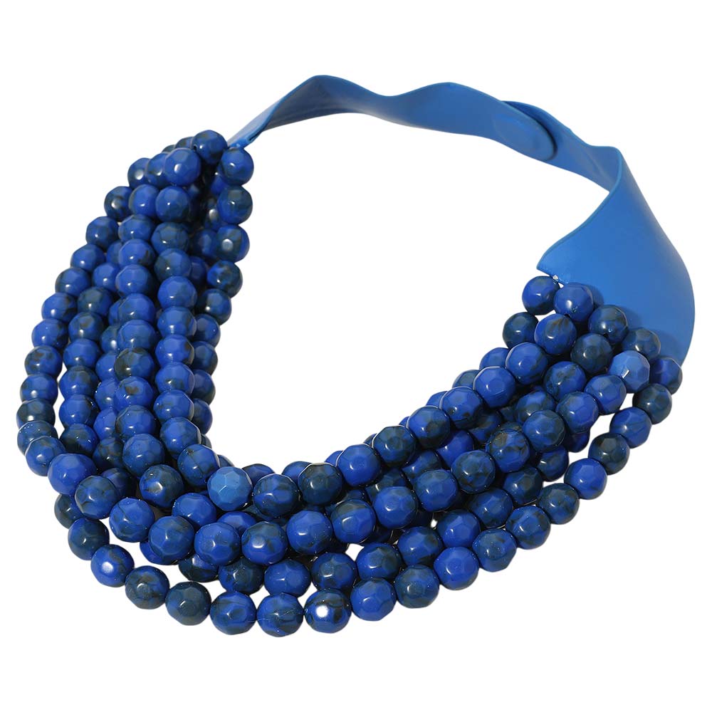 Brook Royal Blue Facet Beaded Leather Magnetic Collar Necklace