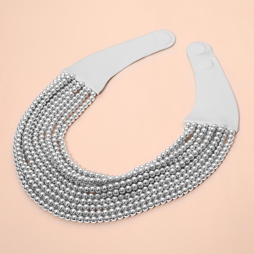 Gia Silver Pearl Beaded Magnetic Collar Necklace