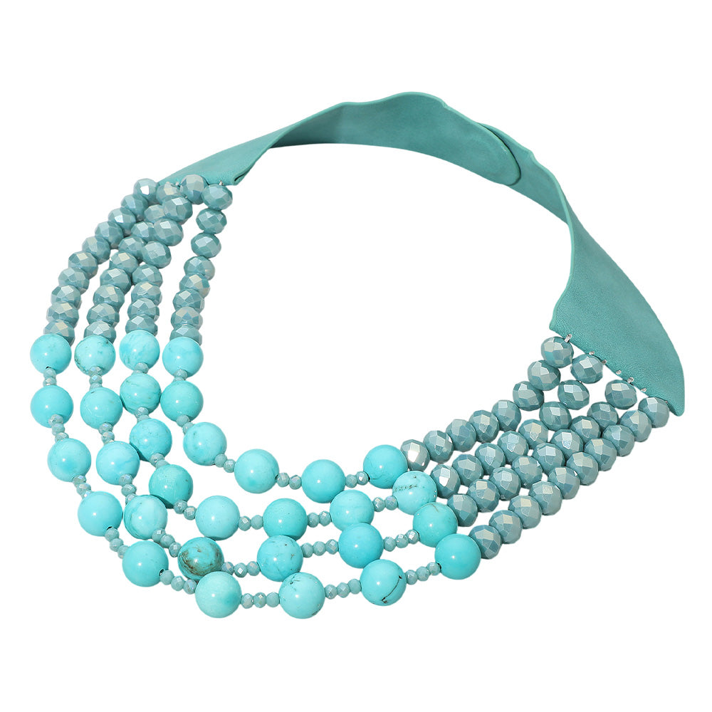 Becca Aqua Chunky Beaded Magnetic Collar Necklace
