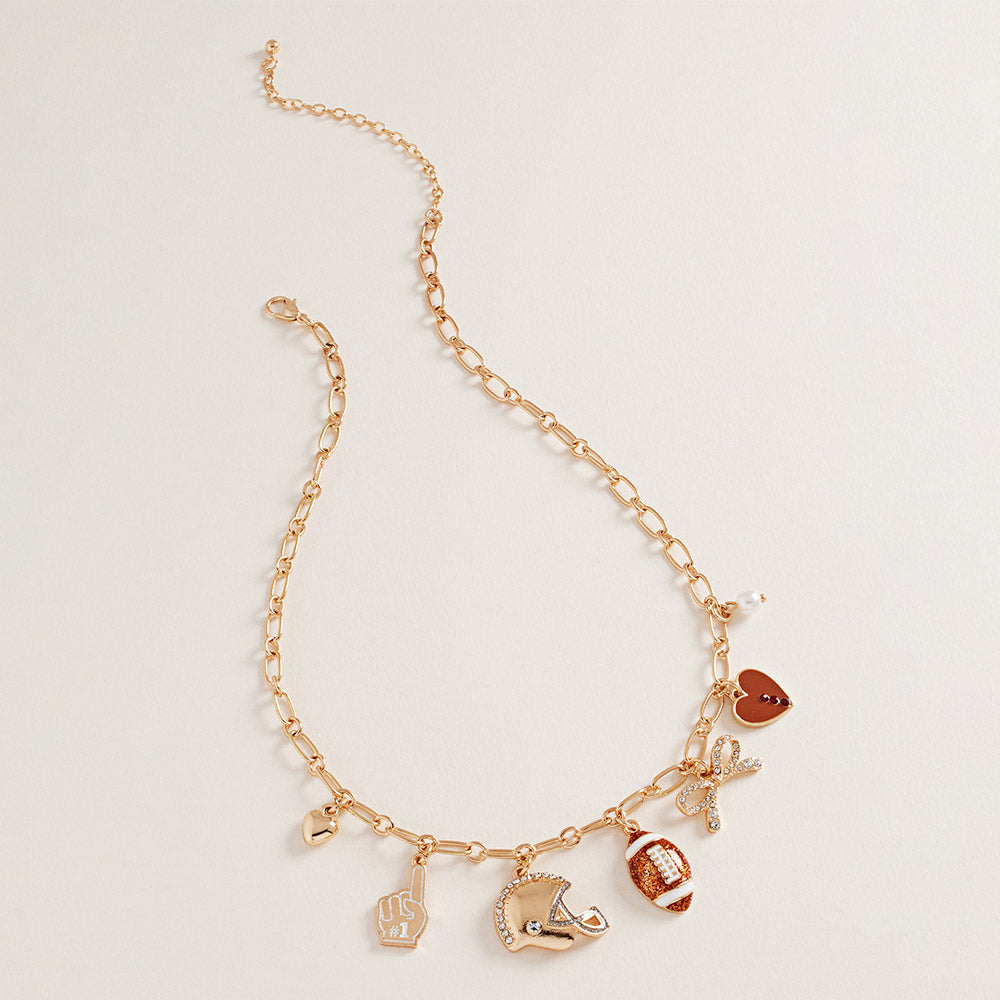 Football Fan Bow Heart Pearl Charm Necklace