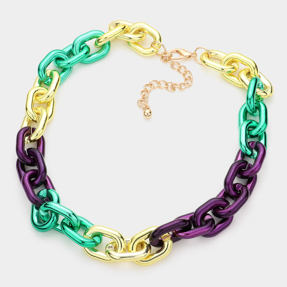 Mardi Gras Chain Link Acrylic Necklace