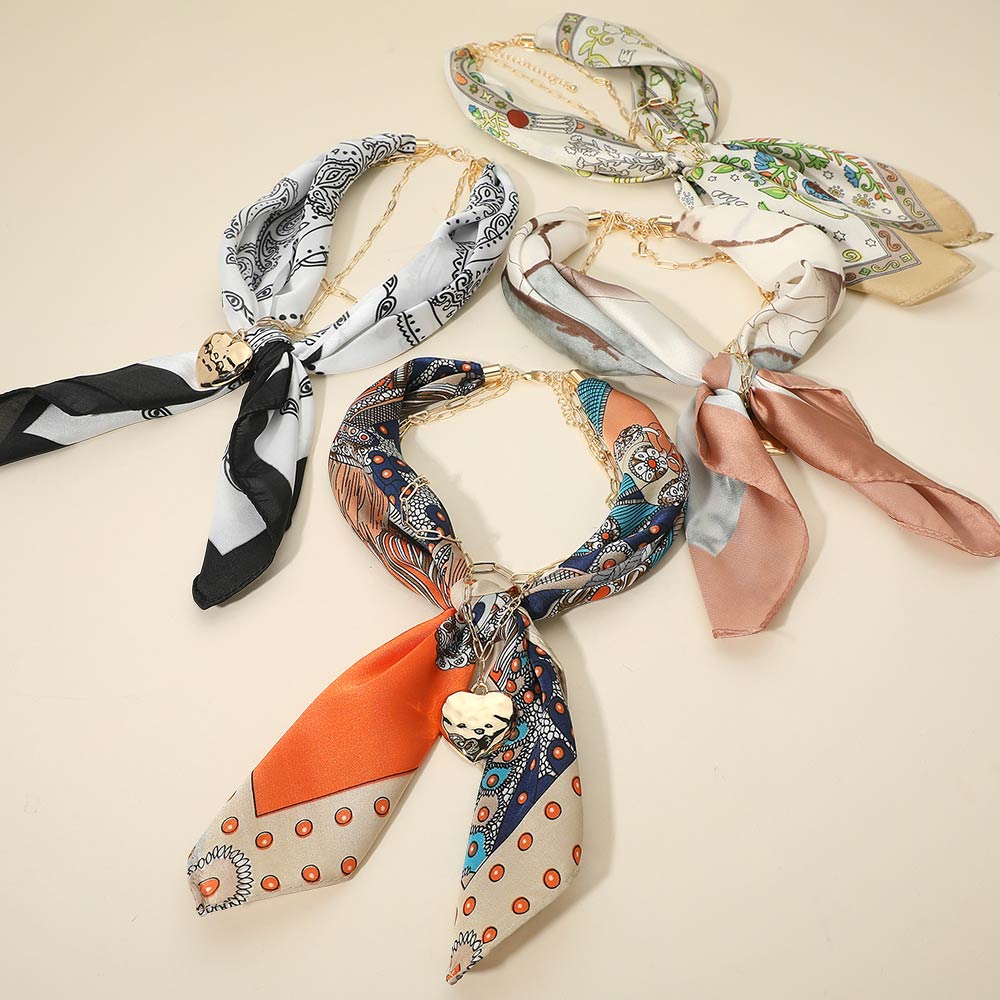 Ava Green Gold Heart Scarf Statement Necklace