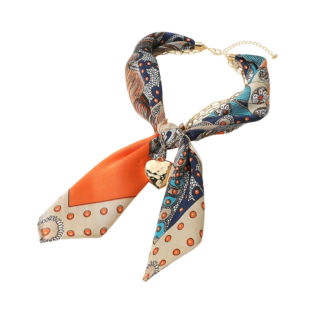 Ava Orange Gold Heart Scarf Statement Necklace