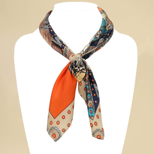 Ava Orange Gold Heart Scarf Statement Necklace