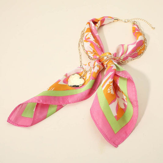 Ava Pink Green Heart Scarf Statement Necklace