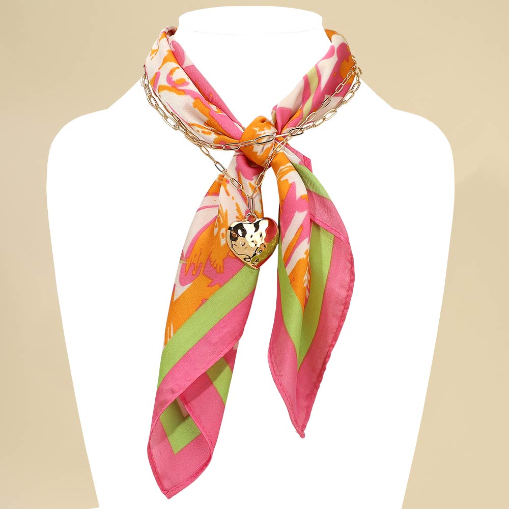 Ava Pink Green Heart Scarf Statement Necklace