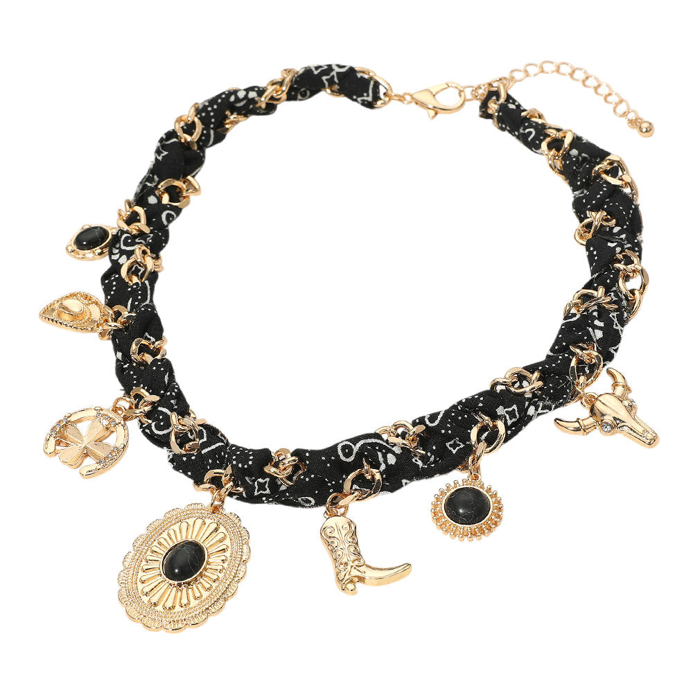 Black Bandana Western Charm Necklace