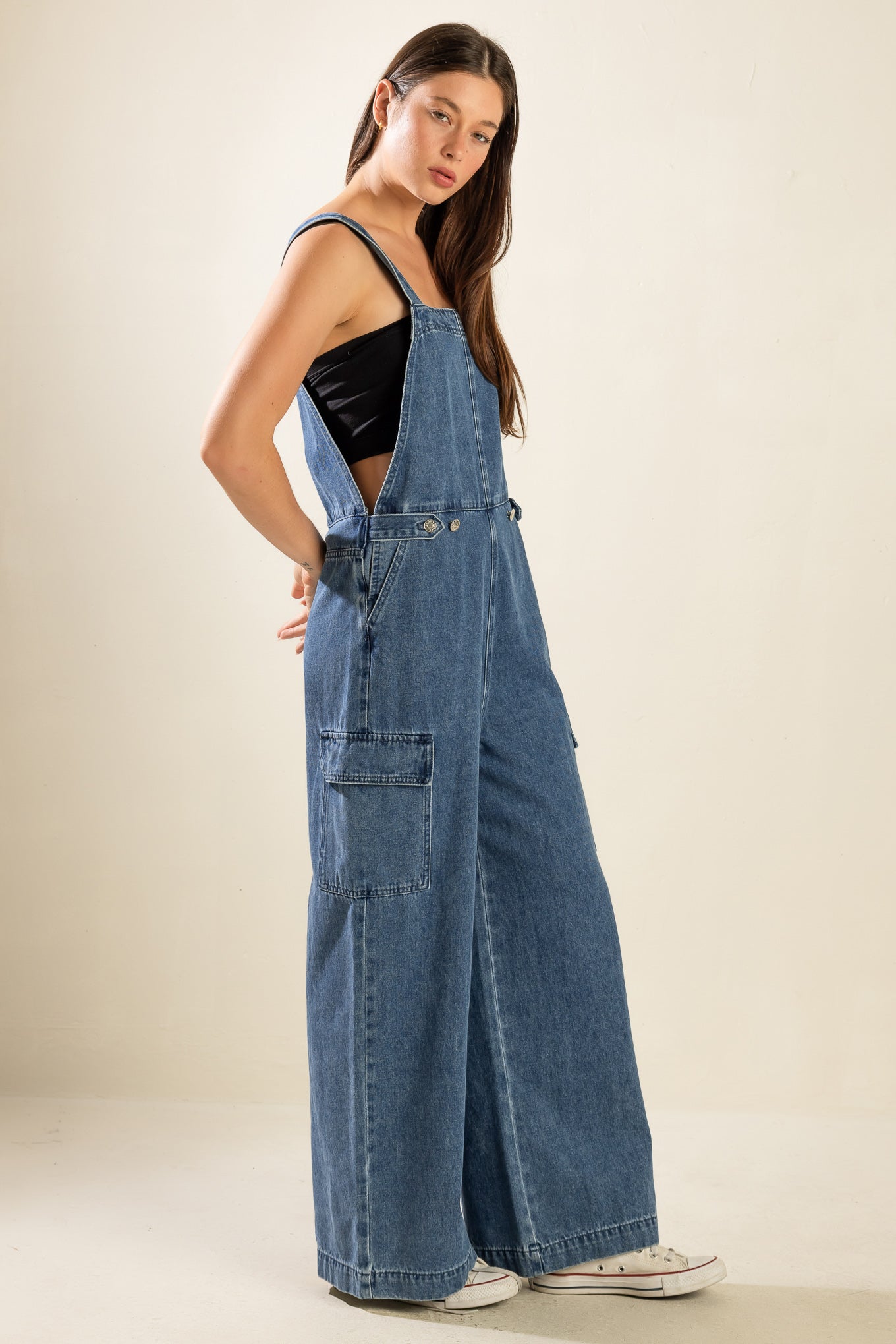 LET ME TALK DENIM CARGO OVERALLS