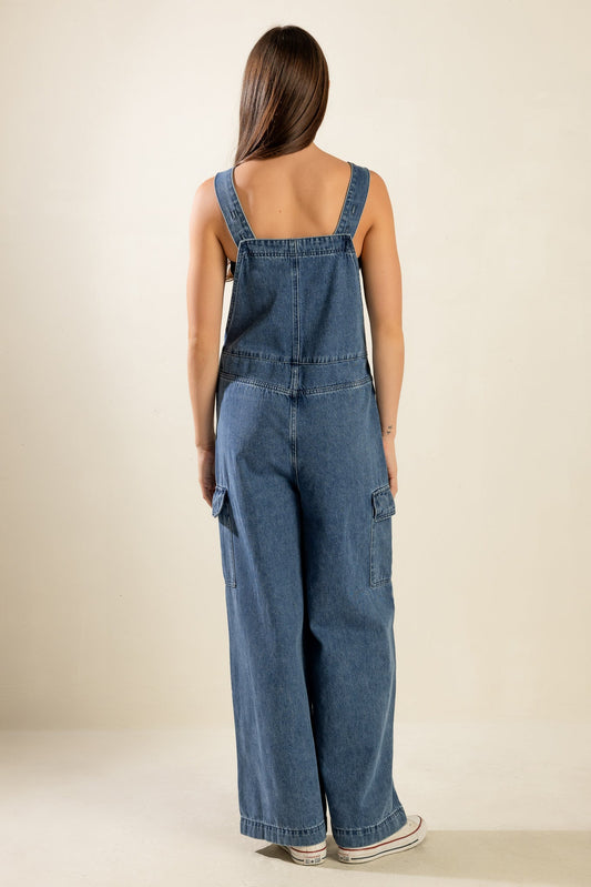 LET ME TALK DENIM CARGO OVERALLS