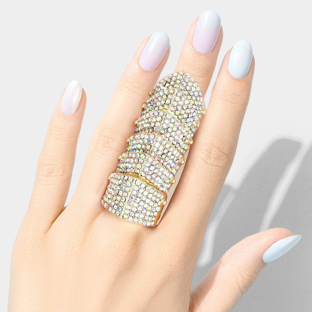 Rhinestone Full Finger Armour Ring