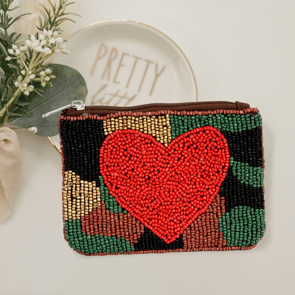CAMO Heart Beaded Coin Storage Pouch