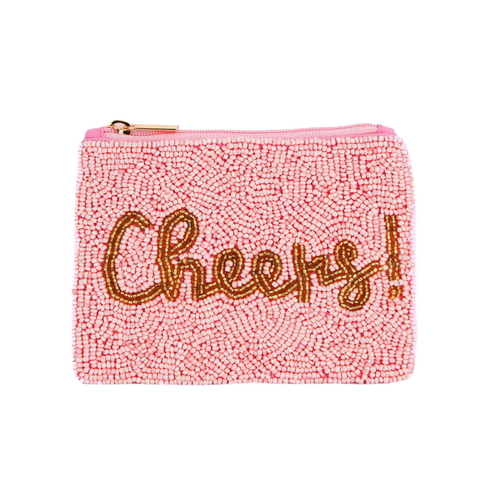 CHEERS! Message Seed Beaded Mini Pouch Bag