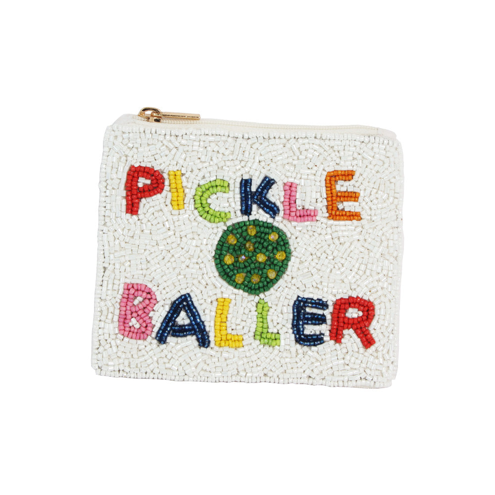 PICKLEBALL Beaded Coin Money Pouch Purse