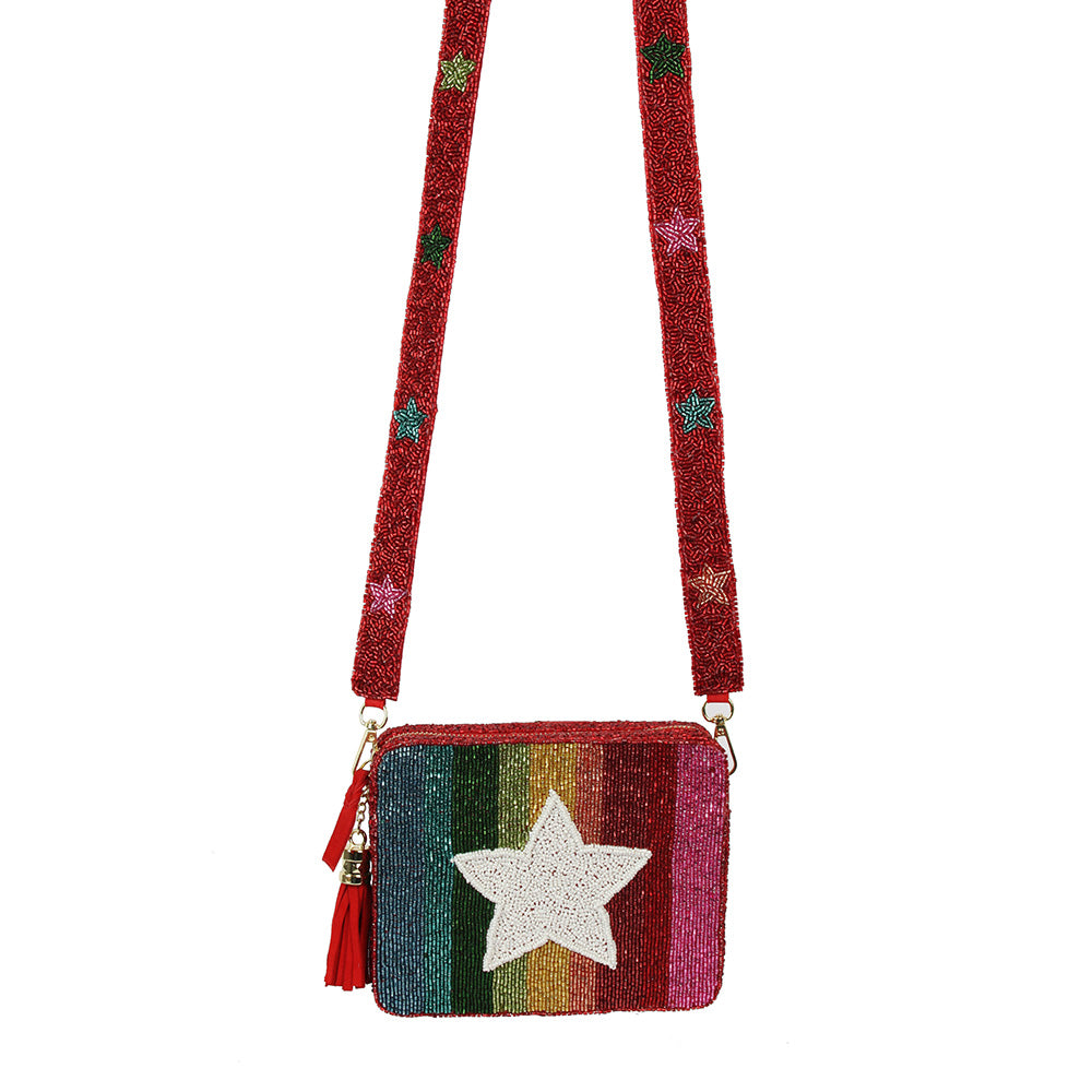 Seed Beaded Rainbow Star Crossbody Tassel Box Bag