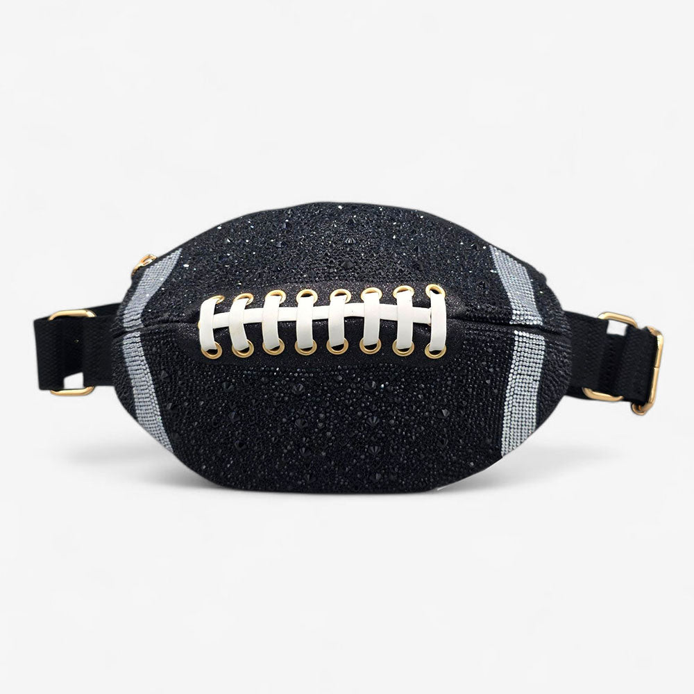 Black Sparkle Football Shape Fanny Pack Sling Bag