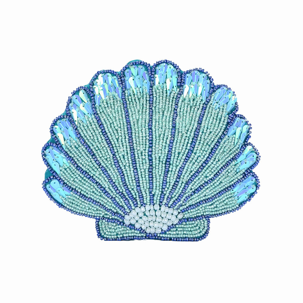 Seashell Mermaid Beach Theme Sequin Beaded Coin Pouch Bag