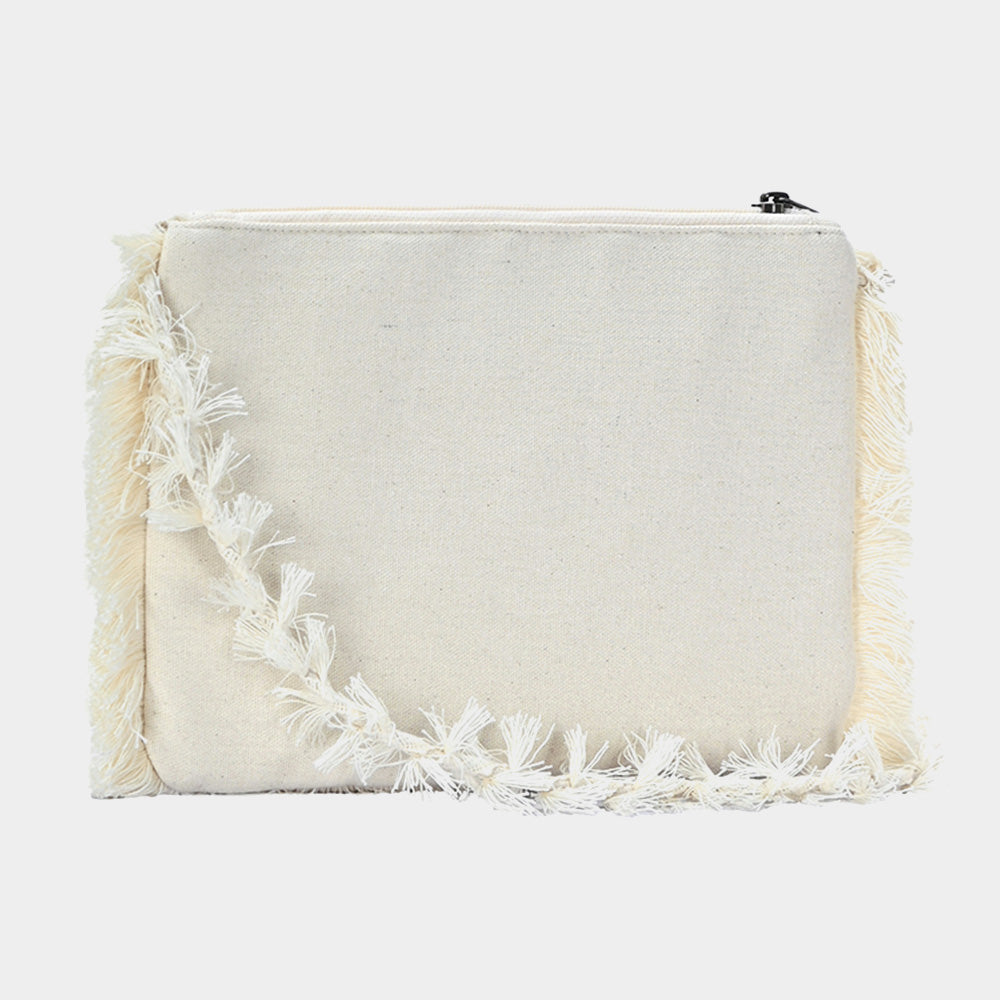Evil Eye Seed Beaded Fringe Trim Crossbody Handbag