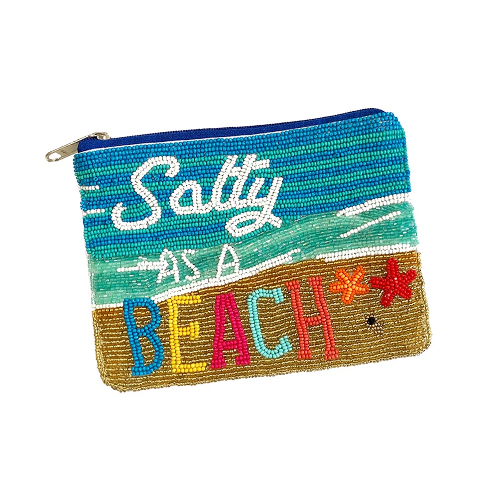 SALTY AS A BEACH Message Seed Beaded Mini Pouch Bag
