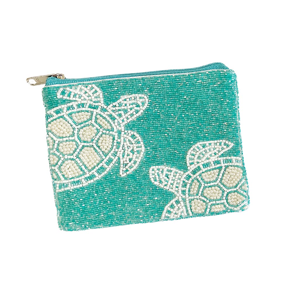 Sea Turtle Seed Beaded Mini Pouch Bag