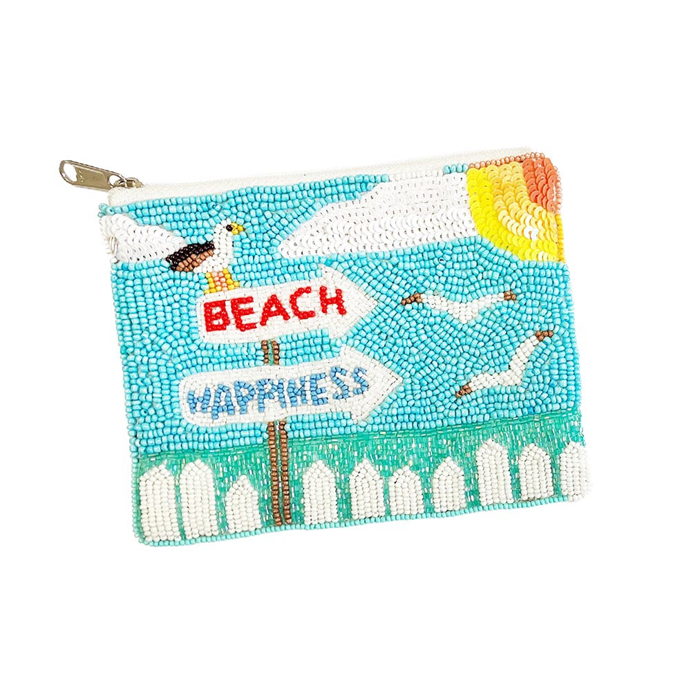 BEACH Message Seed Beaded Mini Pouch Bag