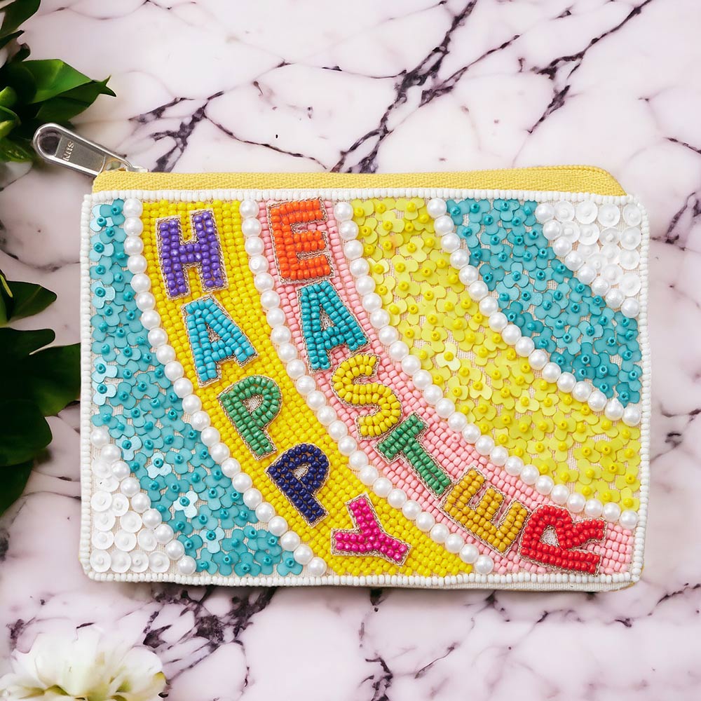 HAPPY EASTER Seed Beaded Mini Pouch Bag