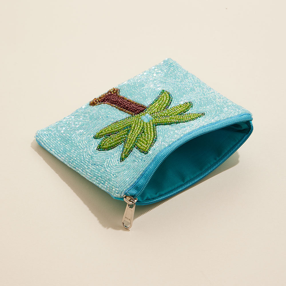 Tropical Palm Tree Beaded Mini Pouch Bag