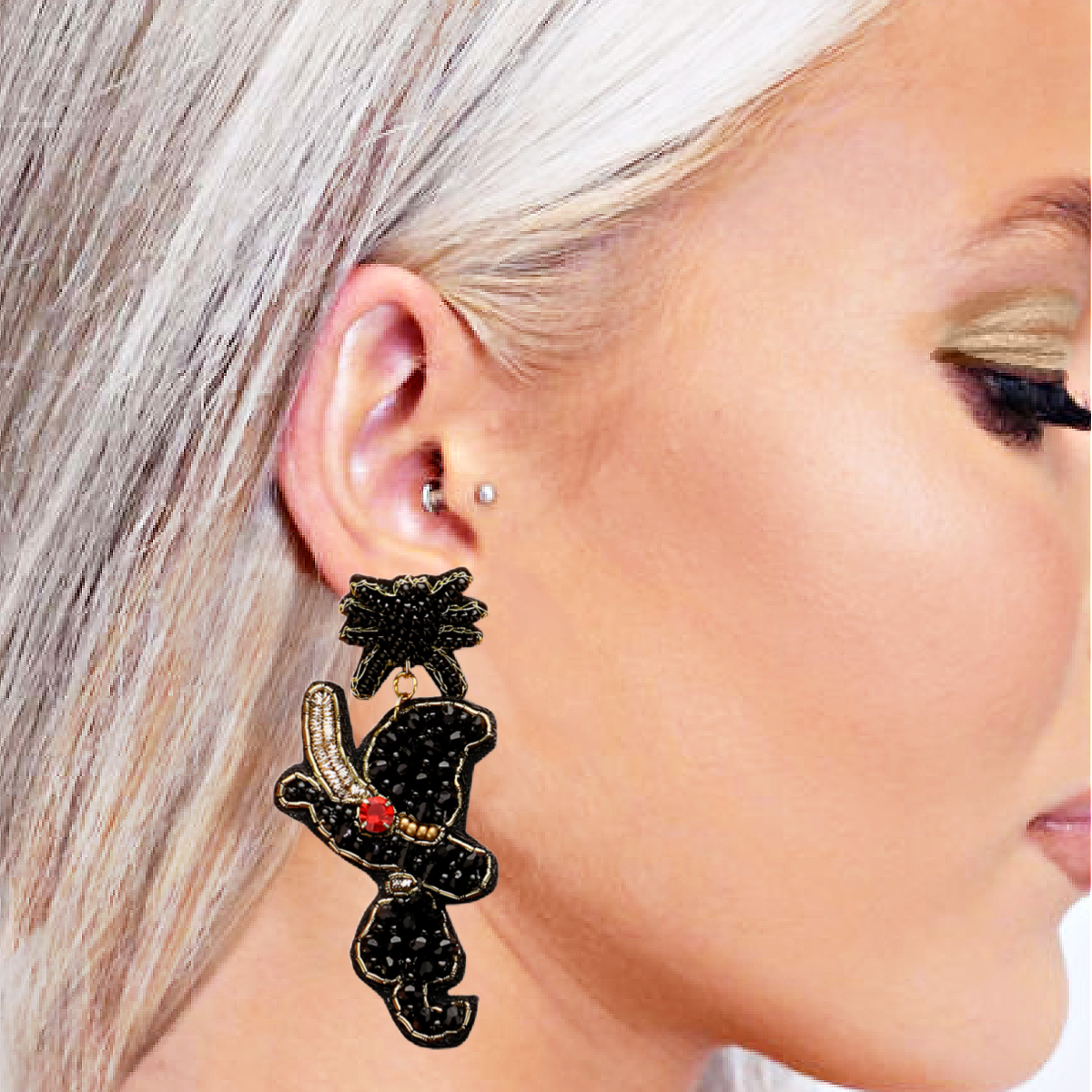 Halloween Ruby Gem Witch Spider Theme Beaded Earrings
