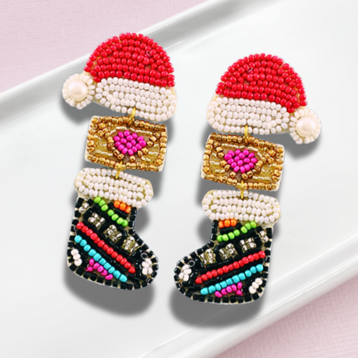 LETTERS TO SANTA Seed Beaded Christmas Holiday Gift Earrings
