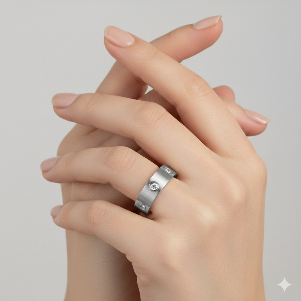 Cubic Zirconia Stainless Steel Unisex Band Ring