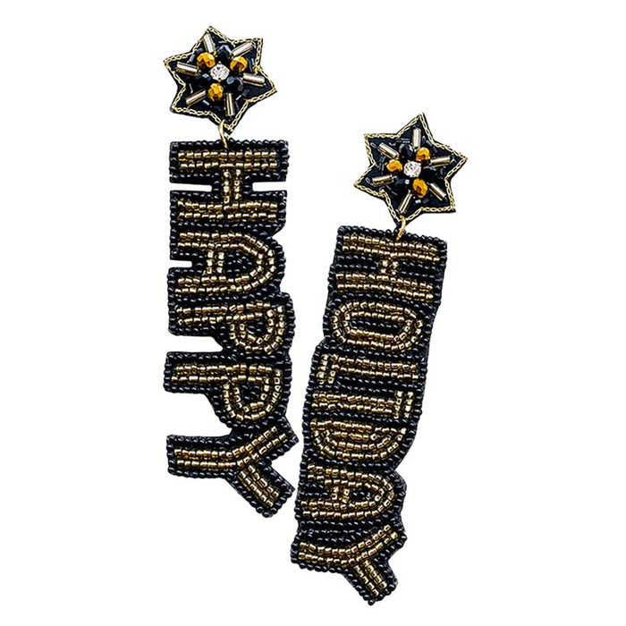 Happy New Years Eve Words Seed Beaded Drop Earrings