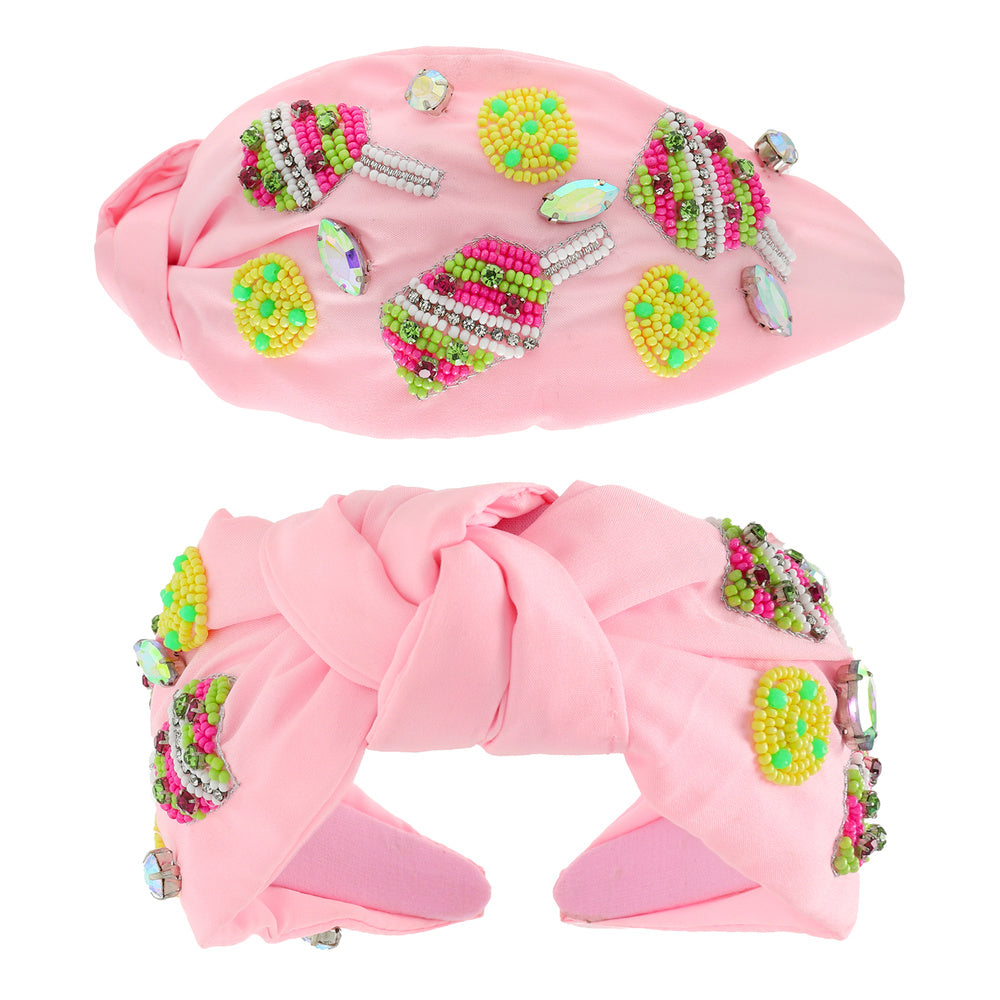 Pickleball Crystal Seed Bead Boho Fabric Headband