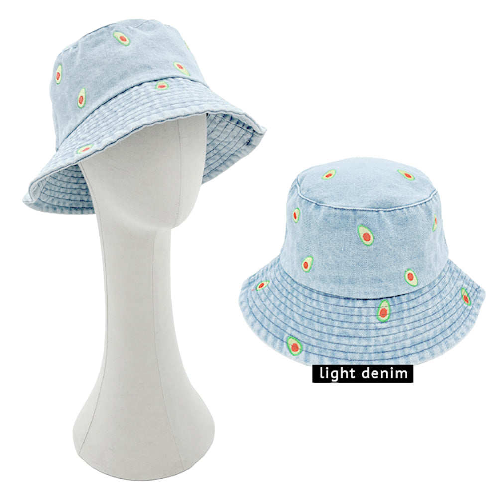 Embroidered Pineapple Light Denim Bucket Hat