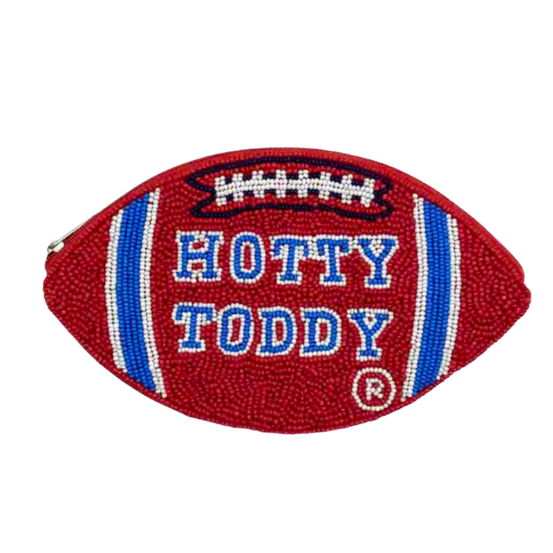 OLE MISS Blue Red Football Beaded Pouch Zipper Bag