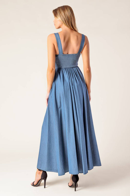PASSIFLORA INDIGO DENIM MIDI DRESS