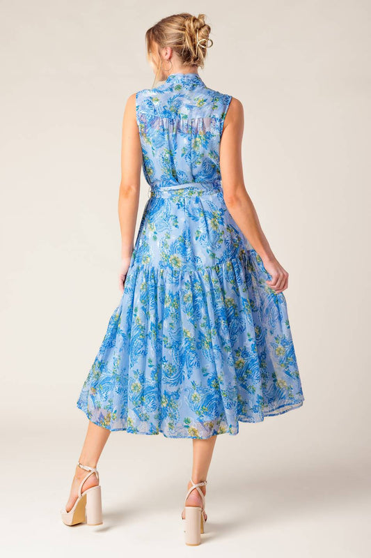 EVER AFTER POWER BLUE WOVEN MIDI DRESS