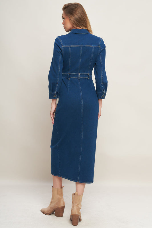 VESTIDO MIDI VAQUERO ÍNDIGO OSCURO DE MEDIA NOCHE