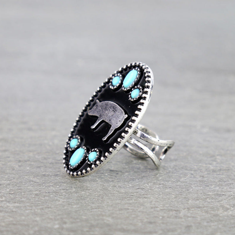 Western Style Silver Pig Ring