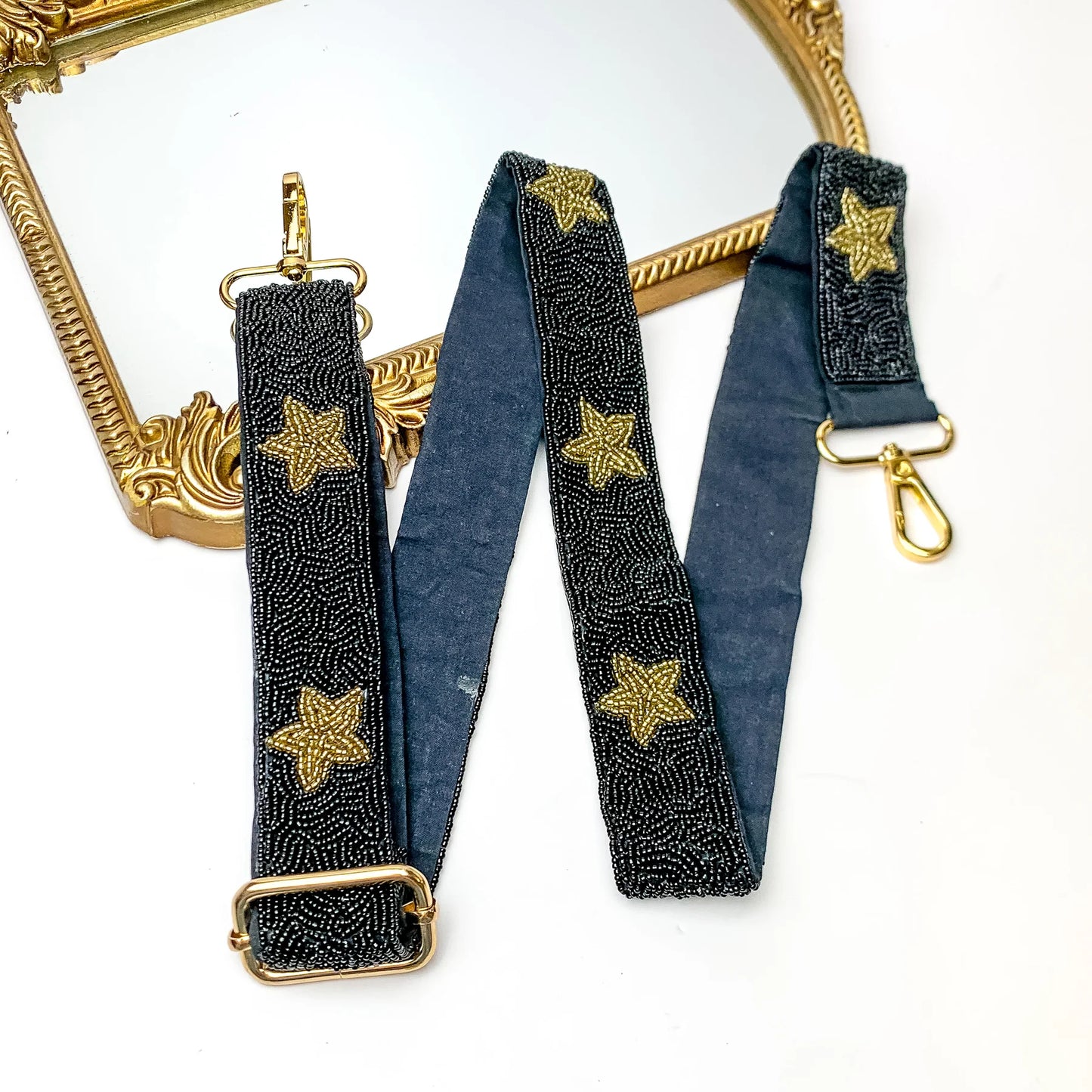 Black Gold Star Beaded Crossbody Bag Strap