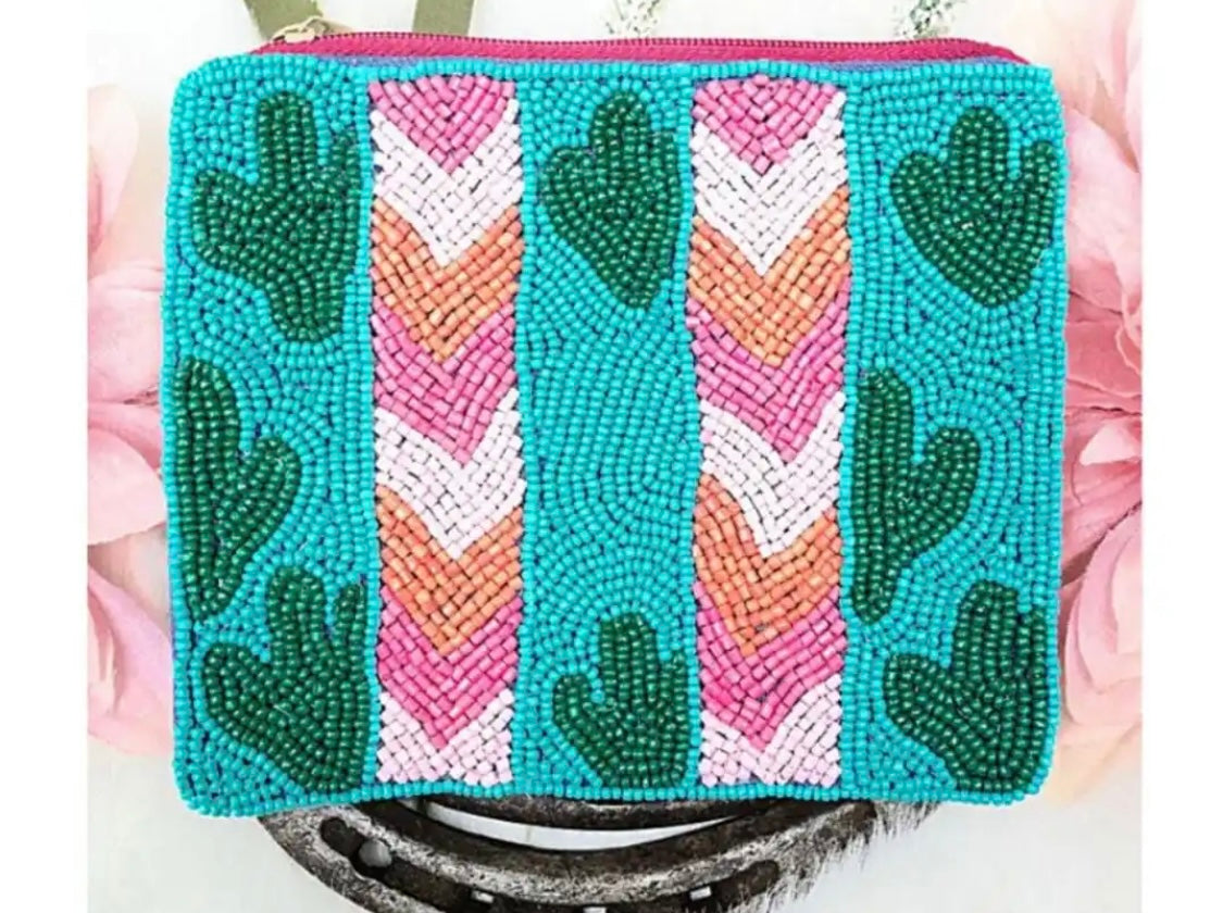 Chevron Cactus Beaded Purse Money Storage Pouch