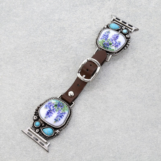 Texas Bluebonnet Bouquet Silver Western Apple Watch Band