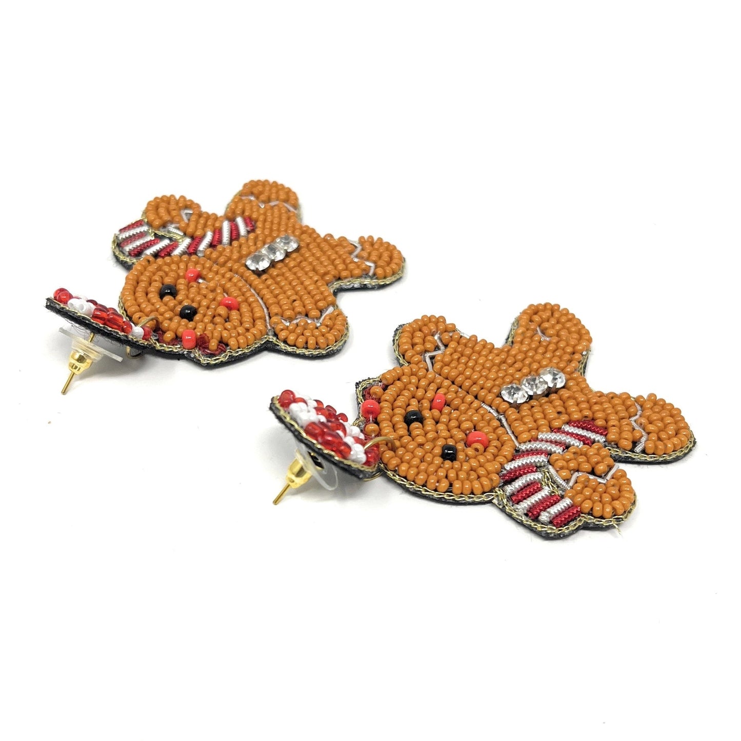 Gingerbread Girl Christmas Seed Beaded Earrings