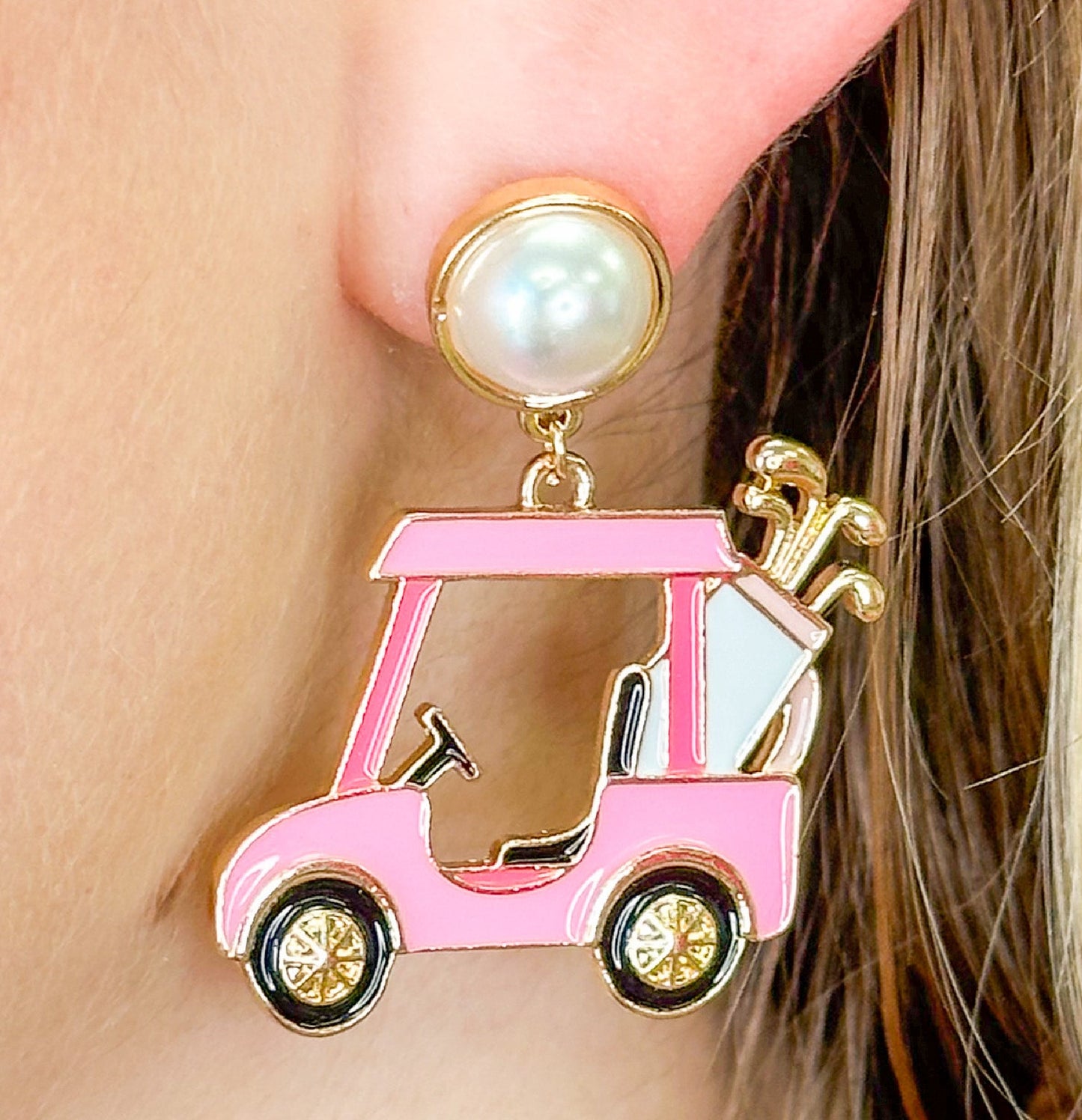 Enamel Golf Clubs Cart Earrings