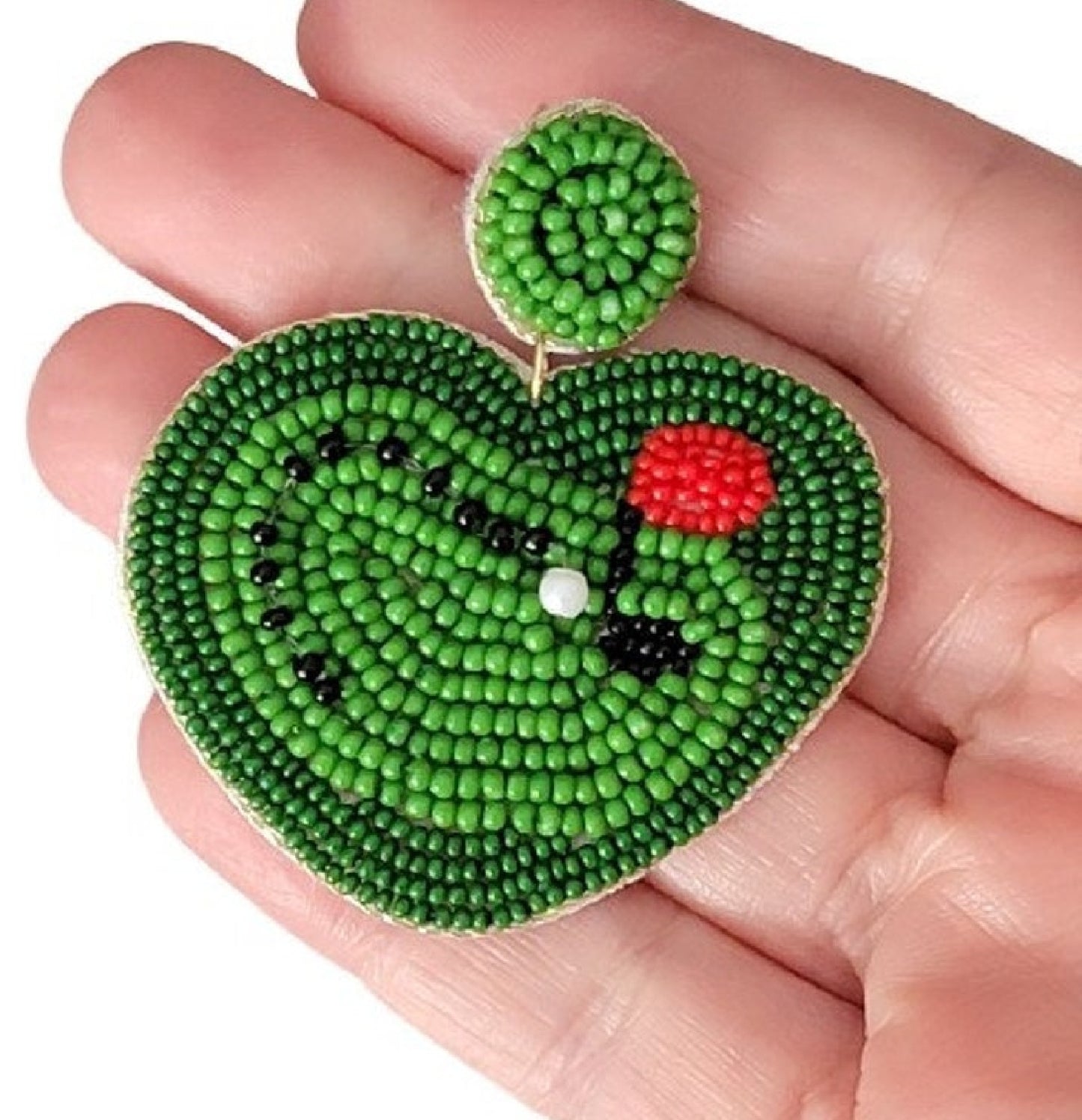 Beaded Heart Golf Green Theme Earrings