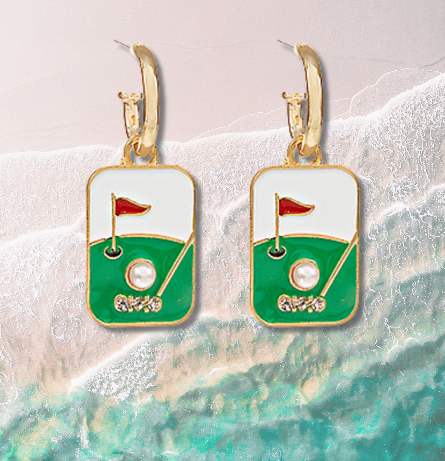 Enamel GOLF Hole In One Theme Huggie Hoop Earrings