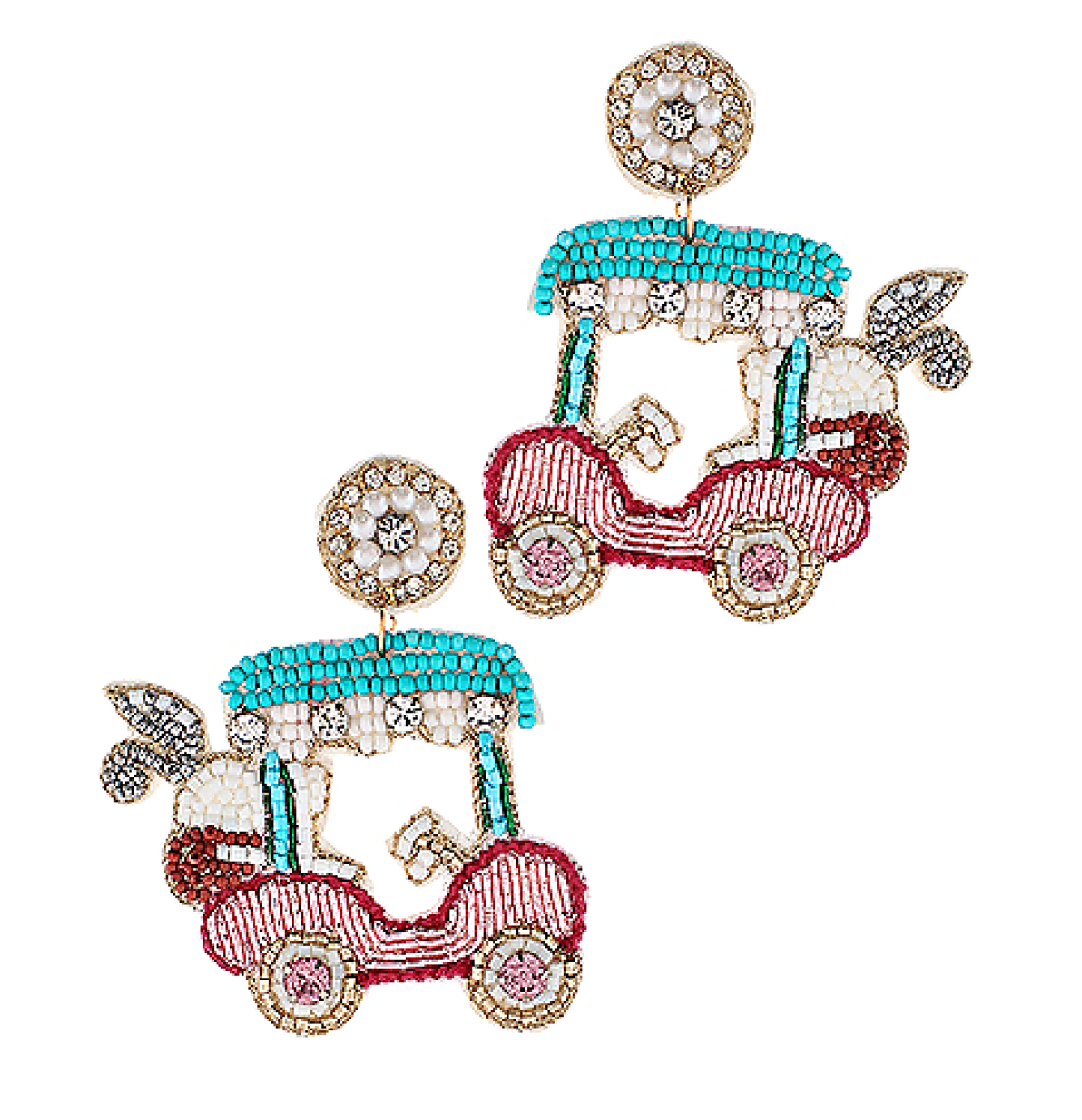 Beaded Crystal Accent Golf Cart Earrings